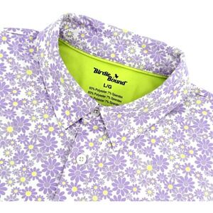 Birdie Bound Golf Polo Men L Purple Floral Performance Stretch Shirt